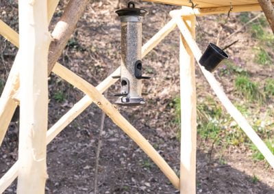 Futtersilo und Fettfutter ins grosse Vogel-Futterhaus gehängt